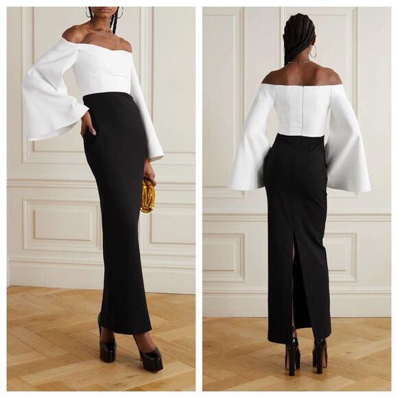 Solace London Eliana Maxi Dress in Cream White and Black with Wide Sleeves Sz 0 - Picture 1 of 8